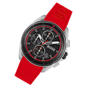 Hugo Boss Volane Chronograph Black Dial Red Rubber Strap Watch for Men - 1513959