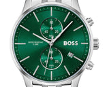 Hugo Boss Associate Chronograph Green Dial Silver Steel Strap Watch for Men - 1513975