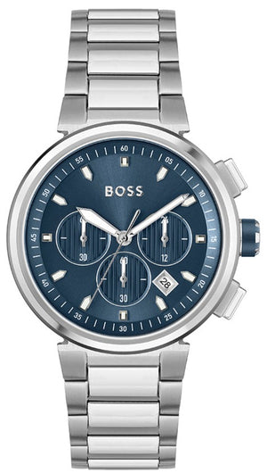 Hugo Boss One Chronograph Blue Dial Silver Steel Strap Watch For Men - 1513999