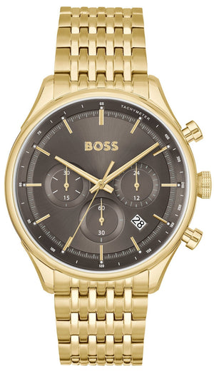 Hugo Boss Gregor Chronograph Brown Dial Gold Steel Strap Watch For Men - 1514051