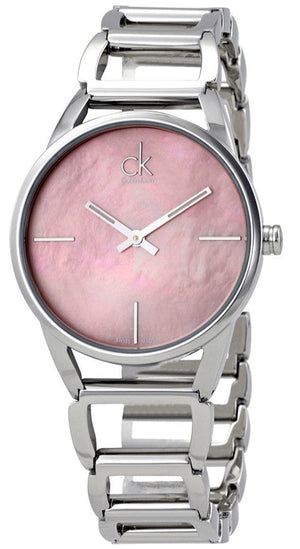 Calvin Klein Stately Pink Mother of Pearl Dial Silver Steel Strap Watch for Women - K3G2312E