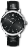 IWC Portofino Automatic Black Dial Black Leather Strap Watch for Men - IW356502