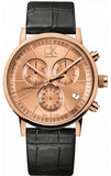 Calvin Klein Post Minimal Chronograph Rose Gold Dial Black Leather Strap Watch for Men - K7627201