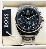 Hugo Boss Driver Chronograph Black Dial Silver Steel Strap Watch For Men - 1513080