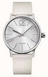 Calvin Klein Post Minimal Silver Dial White Leather Strap Watch for Men - K7621126