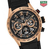 Tag Heuer Carrera Automatic Chronograph Steel & Gold Dial Black Leather Strap Watch for Men - CBG2051.FC6426