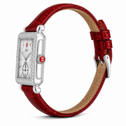 Michele Deco Mother of Pearl Dial Red Leather Strap Watch For Women - MWW06V000007