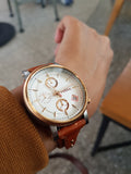 Fossil Boyfriend Chronograph White Dial Brown Leather Strap Watch for Women - ES3837