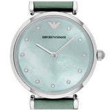 Emporio Armani Gianni T Bar Mother Of Pearl Blue Dial Blue Leather Strap Watch For Women - AR1959
