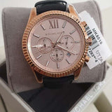 Michael Kors Lexington Chronograph Rose Gold Dial Black Leather Strap Watch For Men - MK8516