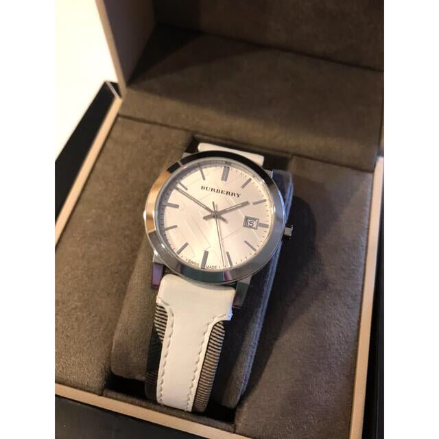 Burberry The City Silver Dial White Leather Strap Watch for Women