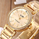 Coach Sport Diamonds Gold Dial Gold Steel Strap Watch for Women - 14502195