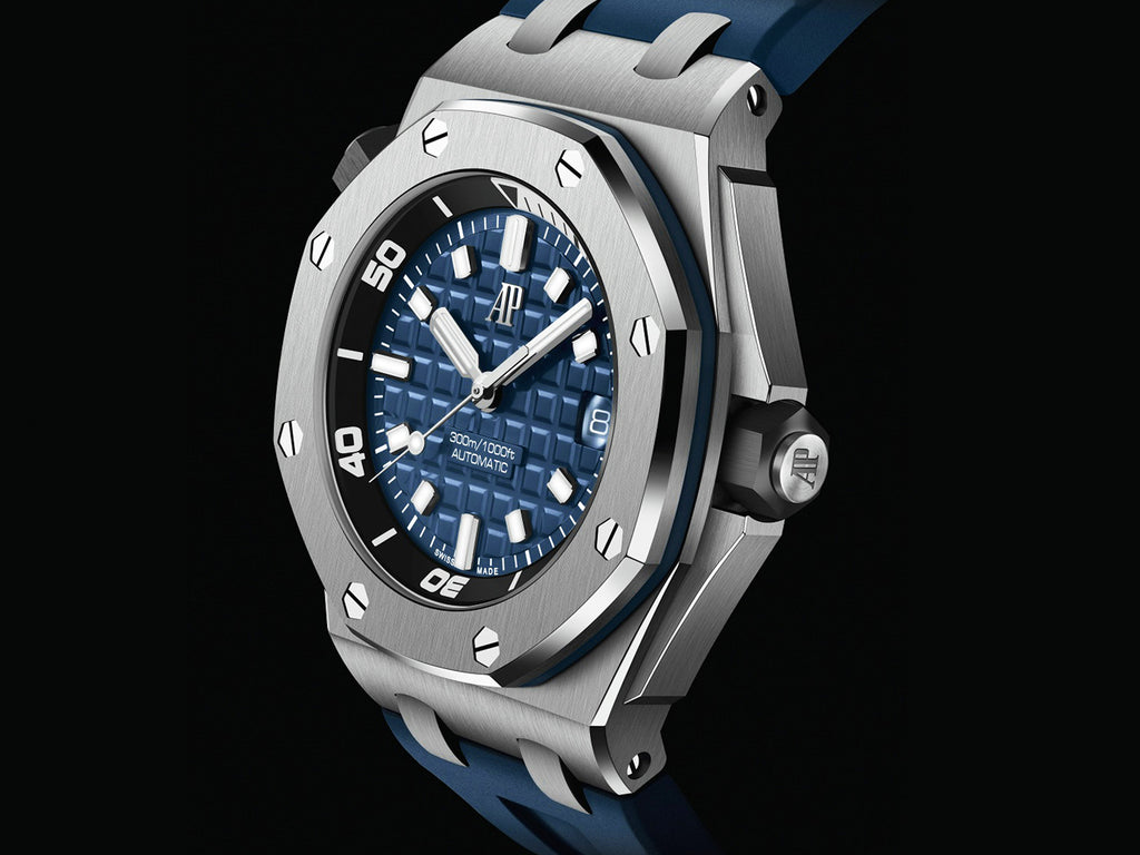 Audemars Piguet Royal Oak Offshore Diver Uhr mit blauem Zifferblatt und blauem Kautschukarmband fur Herren