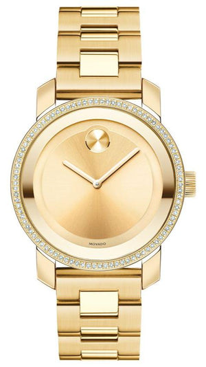 Movado Bold Diamonds Gold Dial Gold Steel Strap Watch for Women - 3600150