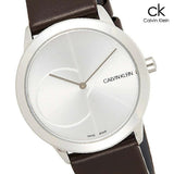 Calvin Klein Minimal Silver Dial Brown Leather Strap Watch for Men - K3M221G6