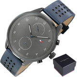 Tommy Hilfiger Chase Grey Dial Blue Leather Strap Watch for Men - 1791578