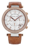 Michael Kors Parker Chronograph White Dial Tan Leather Strap Watch for Women - MK5633