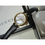 Gucci Diamantissima Mother of Pearl Dial Black Leather Strap Watch For Women - YA141505