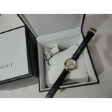 Gucci Diamantissima Mother of Pearl Dial Black Leather Strap Watch For Women - YA141505