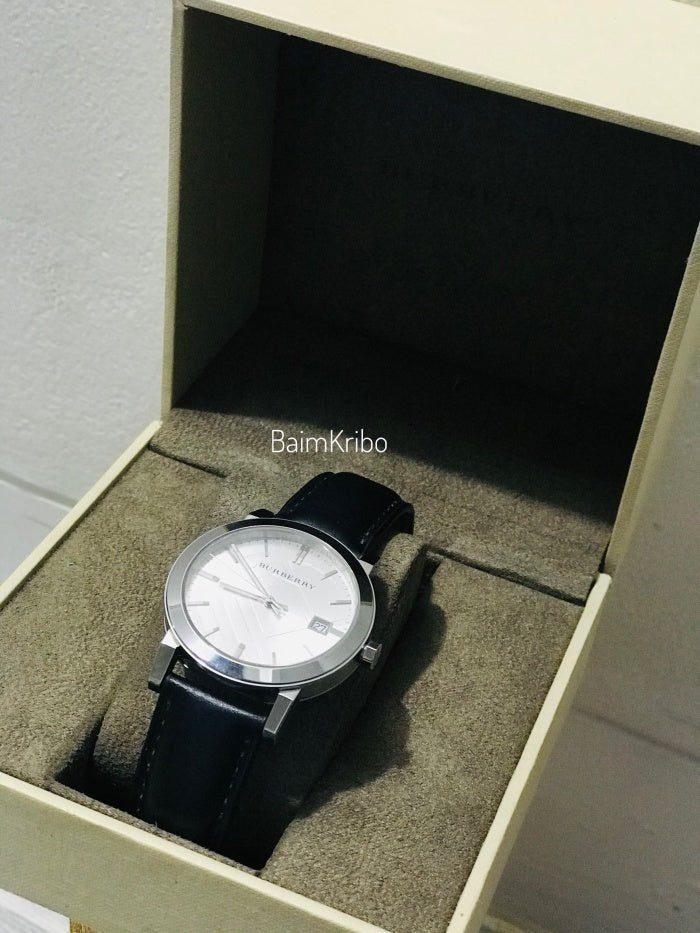 Burberry The City White Dial Black Leather Strap Watch for Men