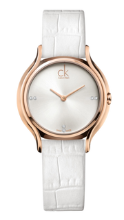 Calvin Klein Skirt White Dial White Leather Strap Watch for Women - K2U236KW
