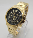 Michael Kors Greyson Chronograph Black Dial Gold Steel Strap Watch For Men - MK9108