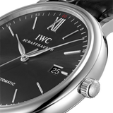 IWC Portofino Automatic Black Dial Black Leather Strap Watch for Men - IW356502