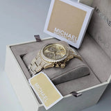 Michael Kors Everest Chronograph Crystals Gold Dial Gold Steel Strap Watch For Women - MK7254