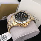 Michael Kors Everest Chronograph Black Dial Gold Steel Strap Watch For Women - MK5828