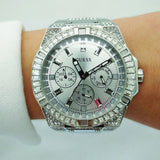 Guess Zeus Multifunction Diamonds Silver Dial Silver Steel Strap Watch for Men - GW0209G1