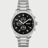 Hugo Boss View Chronograph Black Dial Silver Steel Strap Watch For Men - 1514008