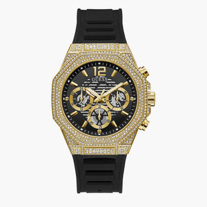 Guess Momentum Chronograph Diamonds Black Dial Black Silicone Strap Watch For Men - GW0518G2