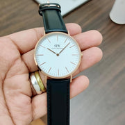 Daniel Wellington Classic Sheffield White Dial Black Leather Strap Watch For Men - DW00100007