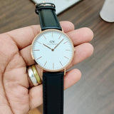 Daniel Wellington Classic Sheffield White Dial Black Leather Strap Watch For Men - DW00100007