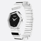 Dior Gem Dior Mother of Pearl Diamonds Black Dial Silver Steel Strap Watch for Women - CD18111X1058