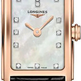 Longines Dolcevita Diamonds Mother of Pearl White Dial Black Leather Strap Watch for Women - L5.258.8.87.0