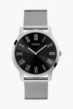 Guess Analog Black Dial Silver Mesh Bracelet Watch for Men - W1263G1