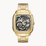 Fossil Inscription Automatic Skeleton Black Dial Gold Steel Strap Watch for Men - BQ2573