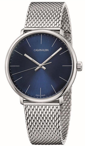 Calvin Klein High Noon Quartz Blue Dial Silver Mesh Bracelet Watch for Men - K8M2112N