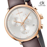 Calvin Klein High Noon Silver Dial Brown Leather Strap Watch for Men - K8M276G6
