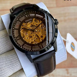 Fossil Townsman Automatic Skeleton Brown Dial Brown Leather Strap Watch for Men - ME3098