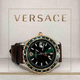 Versace Hellenyium Green Dial Brown Leather Strap Watch for Men - V11090017