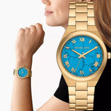 Michael Kors Lennox Analog Blue Dial Gold Steel Strap Watch for Women - MK7460