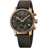 Calvin Klein City Chronograph Grey Dial Brown Leather Strap Watch for Men - K2G276G3