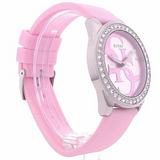 Guess G-Twist Diamonds Silver Dial Pink Rubber Strap Watch for Women - W1240L1