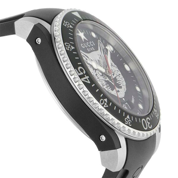 Gucci Dive Feline Black Dial Black Rubber Strap Watch For Men