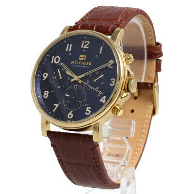 Leather Dial Men Hilfiger Strap Tommy Brown for Watch Blue Daniel