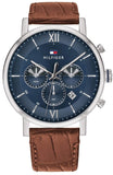 Tommy Hilfiger Evan Chronograph Blue Dial Brown Leather Strap Watch for Men - 1710393