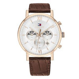 Tommy Hilfiger Evan White Dial Brown Leather Strap Watch for Men - 1710394