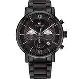 Tommy Hilfiger Evan Chronograph Quartz Black Dial Black Steel Strap Watch For Men - 1710410